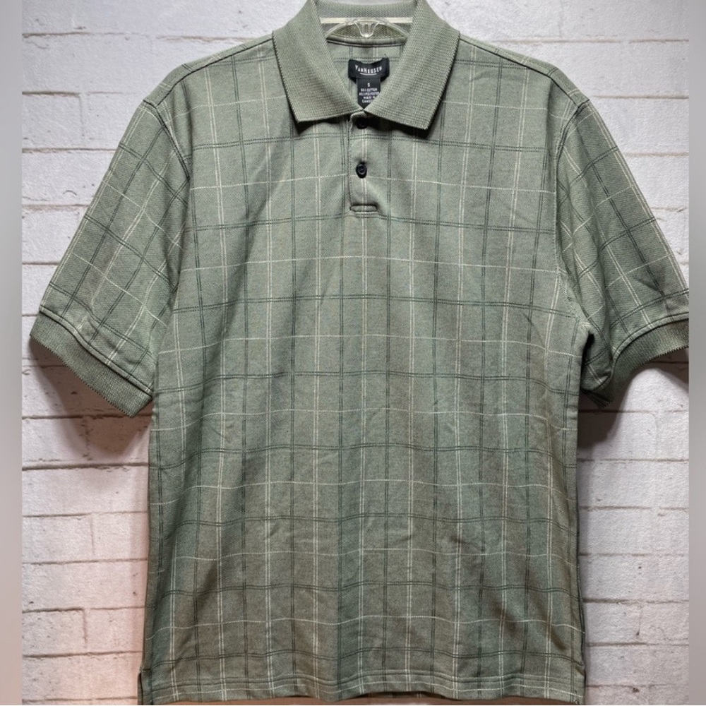 Van Heusen Men's Small Moss Green Stripe Short Sleeve Polo Shirt New With Tags